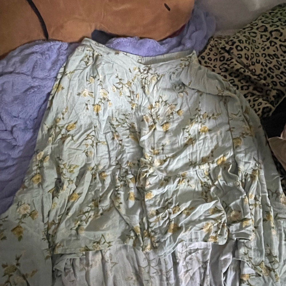 Xhilaration Light Blue Floral Maxi Skirt with Yellow Accents